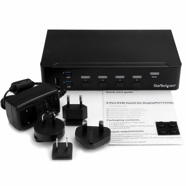 StarTech.com Switch KVM USB DisplayPort à 4 ports Commutateur écran clavier DP avec hub USB 3.0 intégré 4K 30 Hz SV431DPU3A2 Commutateur écran clavier USB 4 x KVM / audio... - vue 4
