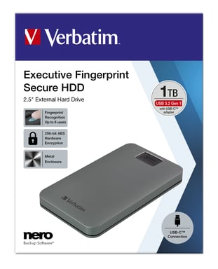 Verbatim 53652 disque dur externe 1 To 5400 tr/min 2.5'' USB Type-C 3.2 Gen 1 (3.1 Gen 1) Gris