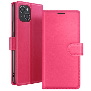 Zanaé Funda tipo cartera para Apple iPhone 15 Plus con soporte y lengüeta Fucsia