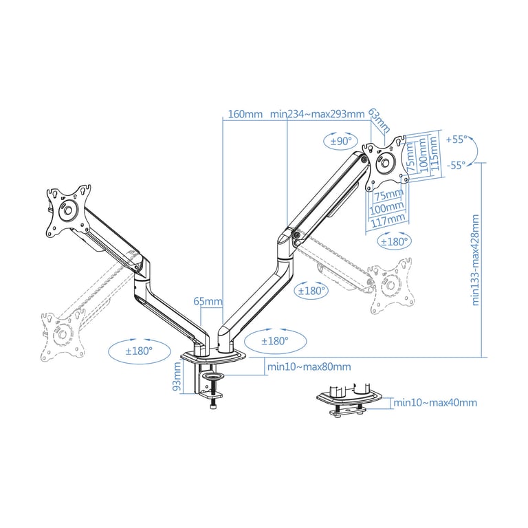 Support de table pour 2 écrans 17 32 DB4132TNR W Neuf - vue 4