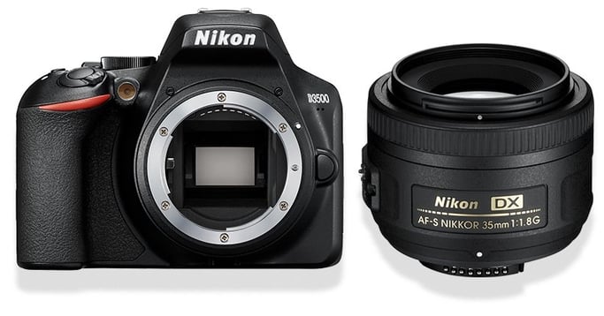 Nikon D3500 + AF-S DX 35mm f / 1.8 Juego de cámara SLR 24,2 MP CMOS 6000 x 4000 Pixeles Negro