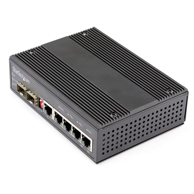 StarTech.com Switch Gigabit Ethernet Industriel 6 Ports 4 PoE RJ45 + 2 Slots SFP PoE+ 12 48VDC 101001000 Switch LAN Power Over Ethernet Robuste 40C à Montage DIN IES1G52UP12V ... - vue 2