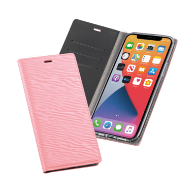 Diarycase 2.0 Funda de piel auténtica con soporte magnético para Apple iPhone 12/12 Pro, rosa pastel