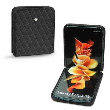 Coque cuir Samsung Galaxy Z Flip3 -  - Noir - Cuir lisse couture