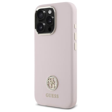 Étui Guess pour iPhone 16 Pro Max 6.9'' rose étui rigide Silicone Logo Strass 4G