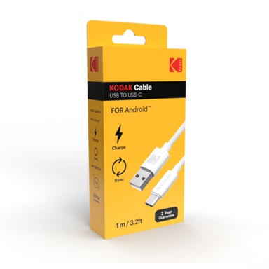 KODAK Cable USB a USB-C - Cable de carga y datos de alta velocidad, compatible con carga rápida, transferencia rápida, 1 m de longitud - Blanco.