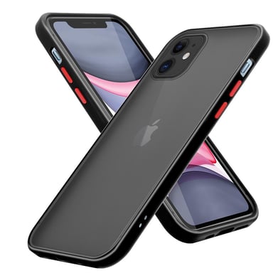 Coque pour Apple iPhone 11 en Noir Givré - Touches Rouges Housse de protection Étui hybride avec intérieur en silicone TPU et dos en plastique mat