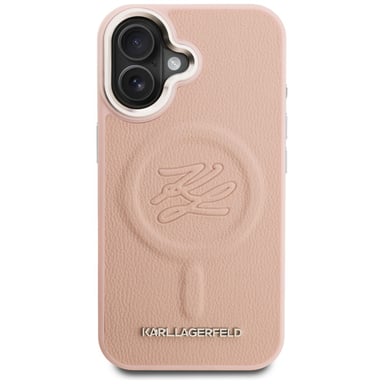 Funda Karl Lagerfeld Initial & Metal Logo MagSafe para iPhone 16, rosa