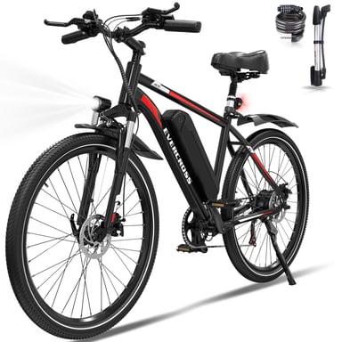 Bicicleta eléctrica - EVERCROSS EK15 - Neumático 26 pulgadas - Transmisión 7 velocidades Batería extraíble - Negro Rojo