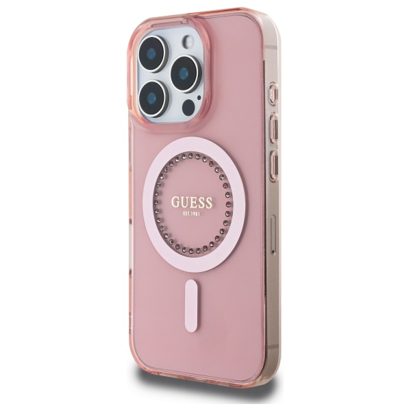 Coque pour iPhone 16 Pro Guess IML Strass MagSafe GUHMP16LPFTDTEP