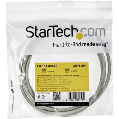 StarTech.com Cavo di rete UTP Cat6 Gigabit senza gancio da 2 m - Cavo Ethernet RJ45 - M/M - Grigio