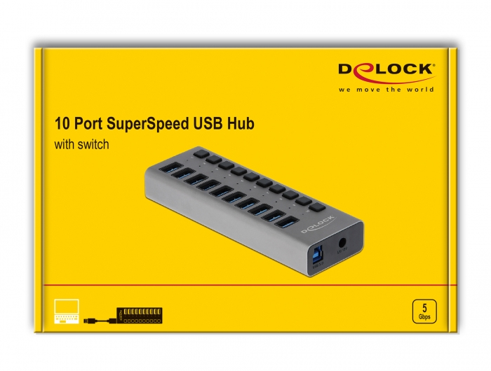 DeLOCK Externe 5 Gbps USB Hub avec 10 ports et interrupteurs Neuf - vue 3