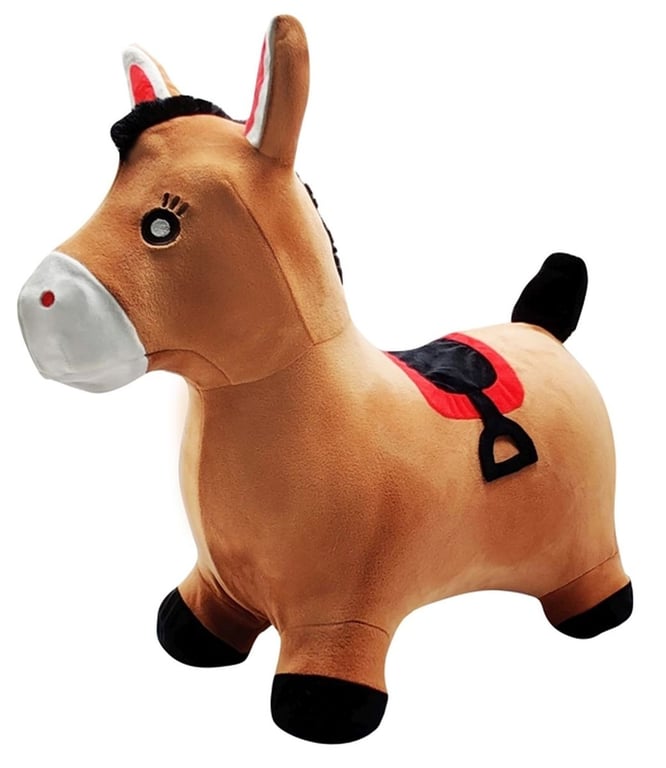 Poney sauteur gonflable LEXIBOOK 2-en-1 peluche Housse amovible avec pompe manuelle Marron - Neuf