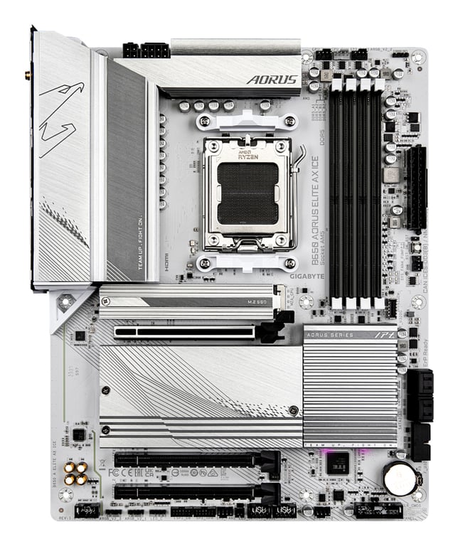 GIGABYTE B650 AORUS ELITE AX ICE Carte mère Compatible avec les processeurs AMD Ryzen 9000 VRM numérique 12+2+2 phases jusqu'à 8000 MHz DDR5 OC 1xPCIe 5.0 + 2xPCIe 4.0 .2 Wi Fi 6E LAN 2.5GbE USB 3.2 Gen 2x2 Neuf - vue 4
