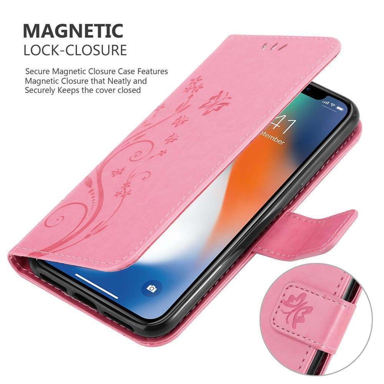 Coque pour Apple iPhone XS MAX en ROSE FLORAL Housse de protection Étui au design floral avec fermeture magnétique, fonction de support et emplacements pour cartes