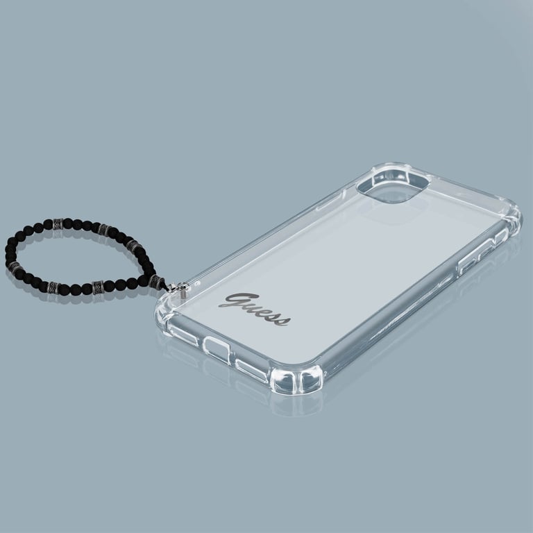 Guess Coque pour iPhone 12 et 12 Pro Antichoc Bijou à Perle Bracelet Noir - vue 3