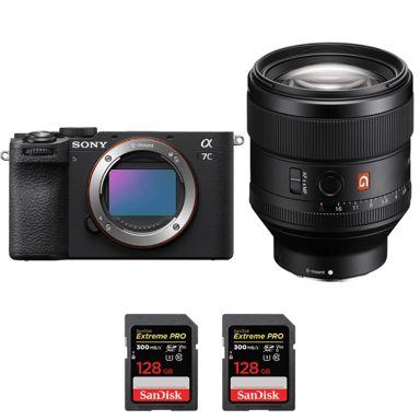 Appareil photo hybride Sony A7C II Noir + FE 85mm f/1.4 GM + 2 SanDisk 128GB Extreme PRO UHS-II + Ebook ''20 astuces pour des images qui claquent''