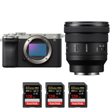 Cámara híbrida Sony A7C II Silver + FE PZ 16-35mm f/4 G + 3 SanDisk 128GB Extreme PRO UHS-II + Ebook ''20 consejos para fotos que impactan''
