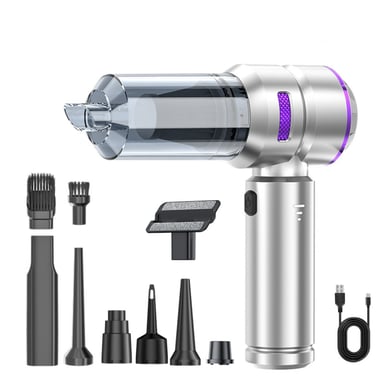 Aspirapolvere Auto Senza Fili — 16000Pa Aspirazione Potente, Batteria 6000mAh, Ricarica Type-C, 2-in-1 Aspirapolvere e Soffiatore, Argento