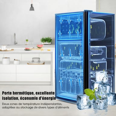Roline Réfrigérateur Combiné Noir 60L Double Porte Compact Classe E
