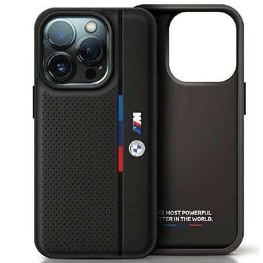 Custodia BMW per iPhone 15 Pro 6.1'' nero Custodia rigida Linea Tricolore perforata