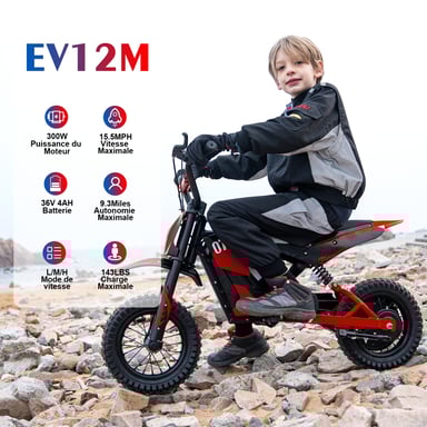 EVERCROSS TECH Moto Eléctrica para Niños 3-12 Años 300W 25KM/H 3 Niveles de Velocidad 12' Neumáticos Ideal Regalo Rojo