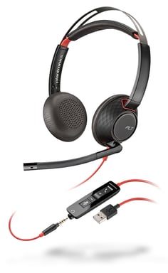 POLY Blackwire C5220 Cuffia cablata ad archetto per ufficio/centro chiamate USB Type-A Nero, Rosso
