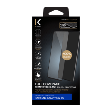 Protezione dello schermo in vetro temperato (100% di copertura della superficie) per Samsung Galaxy S22 5G, nero