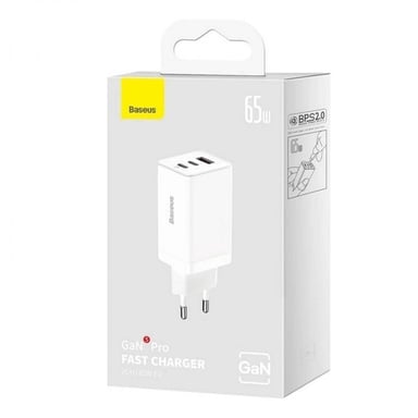 Chargeur GaN PD / QC port 2x USB et 1x USB-C ?65W avec Câble 1m 100W Blanc