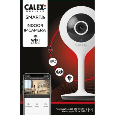 Caméra de Surveillance Calex Smart Security 429260 Intérieur Sans Fil Wi-Fi Alexa Nocturne Étanche, Blanc