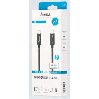 Cable Thunderbolt-3 USB-C, 40 Gbit/s, 5 A, 100 W, Ultra-HD 5K, 0,50m