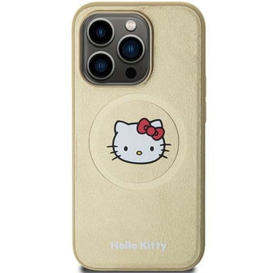 Custodia Hello Kitty per iPhone 15 Pro Max 6,7'' oro Custodia rigida in pelle Kitty Head MagSafe