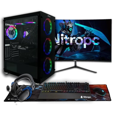 PC Gamer Completo Nitropc Pack Nitro Plus - Intel i9-12900KF, RTX 4070 SUPER 12GB, RAM 32GB, M.2 2TB, Windows 11, WiFi - Schermo 27'' 2K Curvo, Accessori Inclusi