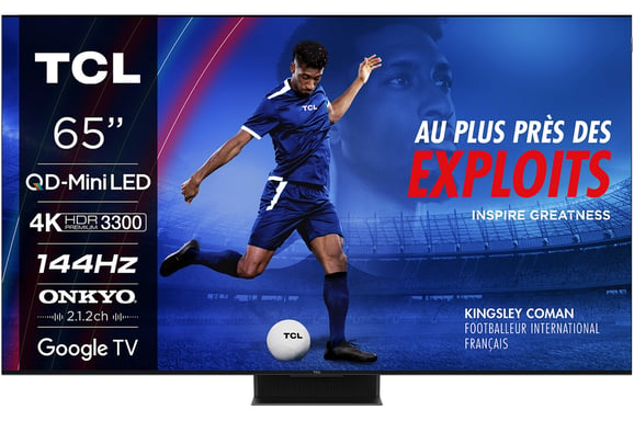 TV QD Mini LED Tcl 65C89B 164cm 4K UHD 2024 Aluminium brossé