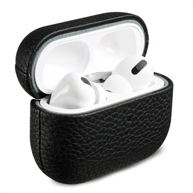 Accezz Coque en cuir véritable pour  Apple AirPods Pro 2 - Noir