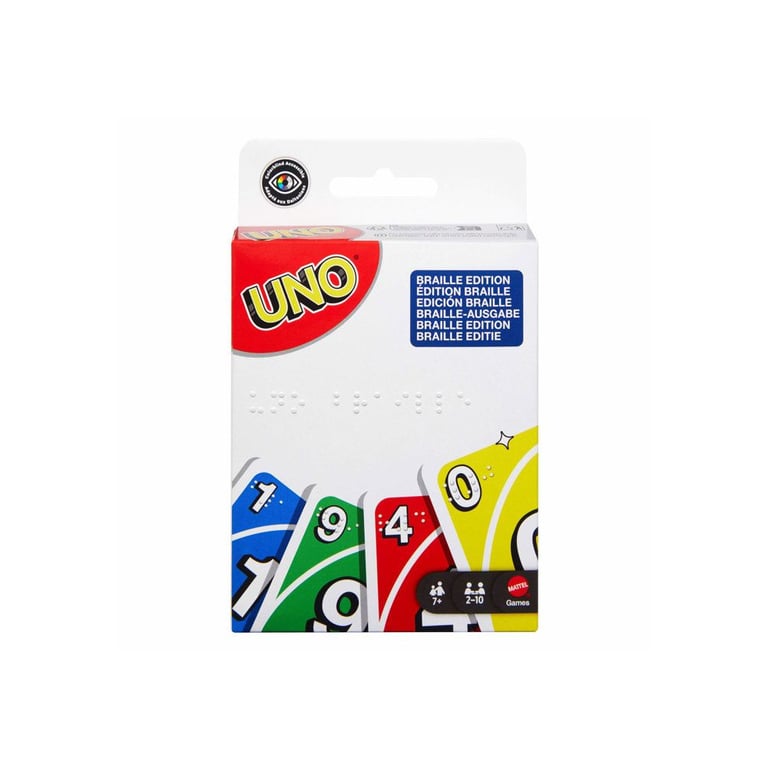Jeu de cartes UNO Mattel MATTEL GAMES Braille édition 112 cartes + 8 traductions Blanc - Neuf