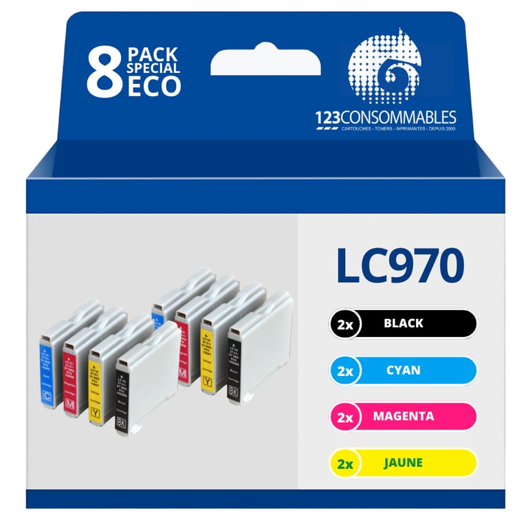 Pack compatible BROTHER LC970 8 cartouches Neuf
