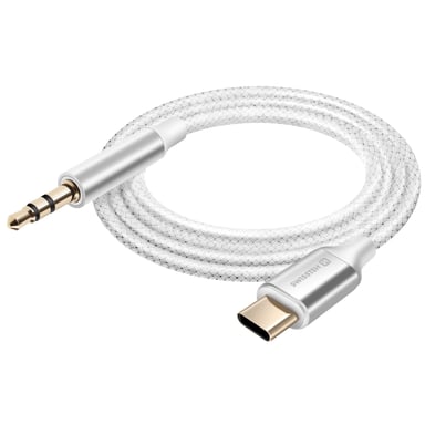 Swissten Cable auxiliar USB C a jack 3.5 mm Nailon Trenzado 1.5m Blanco