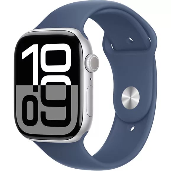 Apple Watch Series 10 (2024) GPS, Boitier Argent de 42mm avec bracelet Caoutchouc M/L, Bleu - Neuf