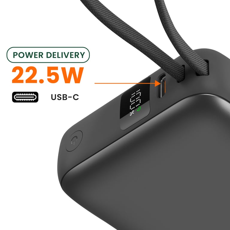 Akashi Batterie de Secours avec câbles USB C et Lightning intégrés 10 000 mAh - vue 3