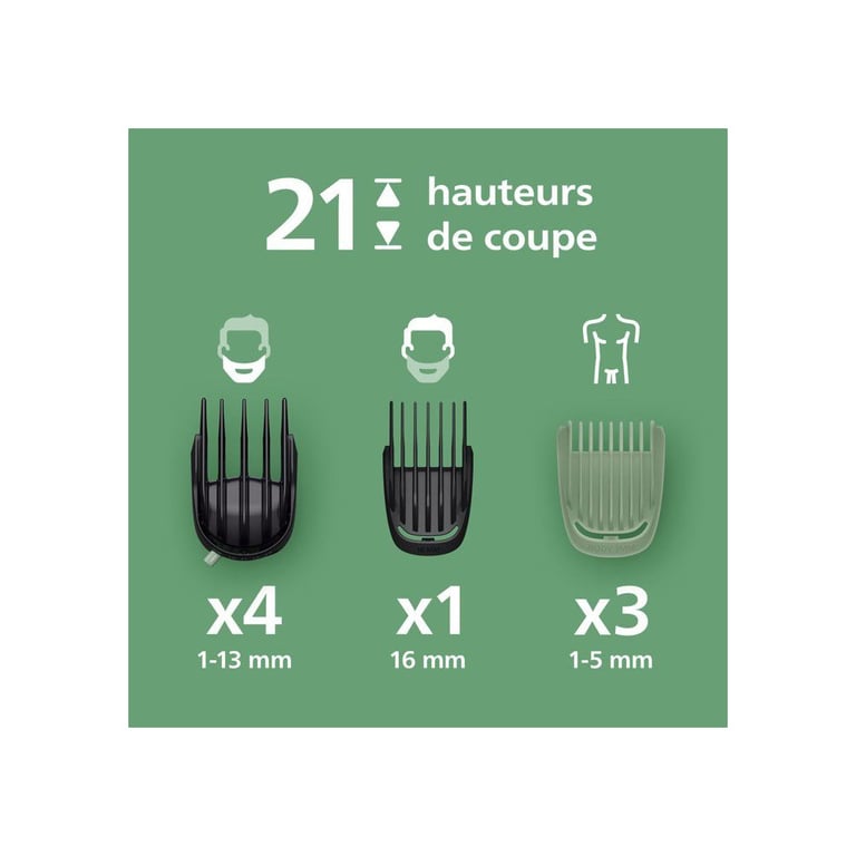 Philips Multigroom série 7000 Tondeuse tout en un 16 accessoires – tondeuse pour barbe cheveux et corps lames en métal auto affûtées 21 hauteurs de coupe 0 5 16 mm modèle MG793115 - vue 4