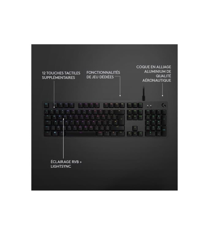 Logitech G G512 CARBON LIGHTSYNC RGB Mechanical Gaming Keyboard with GX Brown switches clavier USB AZERTY Français Charbon