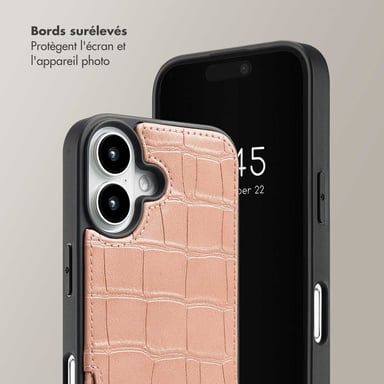 Selencia Coque de télephone Nova Croco avec cordon et porte-cartes pour Apple iPhone 16 - Old Pink