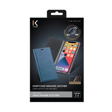 Diarycase 2.0 Funda de piel auténtica con soporte magnético para Apple iPhone 12/12 Pro, Azul Egeo