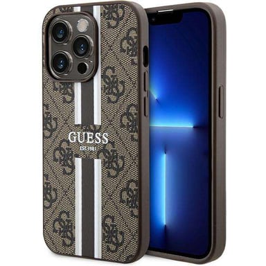 Custodia Guess per iPhone 15 Pro 6.1'' marrone Custodia rigida 4G a strisce stampate MagSafe