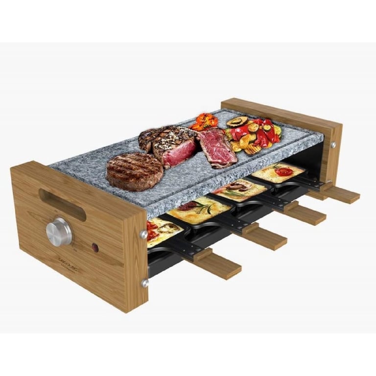 Cecotec Raclette Cheese&Grill 8600 Wood AllStone. Puissance Plaque en pierre naturelle 8 poêlons individuels Thermostat réglable Design amovible - vue 2