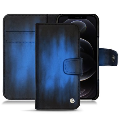Housse cuir Apple iPhone 12 Pro - Rabat portefeuille - Bleu - Cuir patine