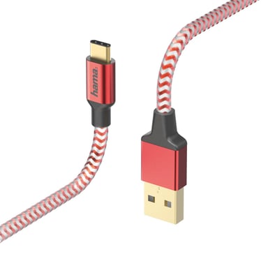 Cable de carga/datos reflectante, USB Tipo-C - USB-A, 1,5 m, rojo