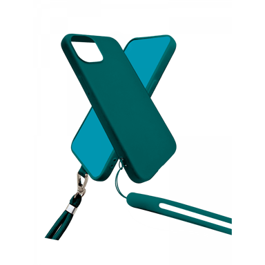 JAYM - Coque Silicone Vert Sapin pour Apple iPhone 14 Pro - Tour de Cou et Tour de Poignet inclus - intérieur 100% microfibre