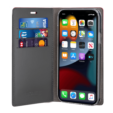 Diarycase 2.0 Coque clapet en cuir véritable avec support aimanté pour Apple iPhone 13 Pro Max, Rouge Bordeaux